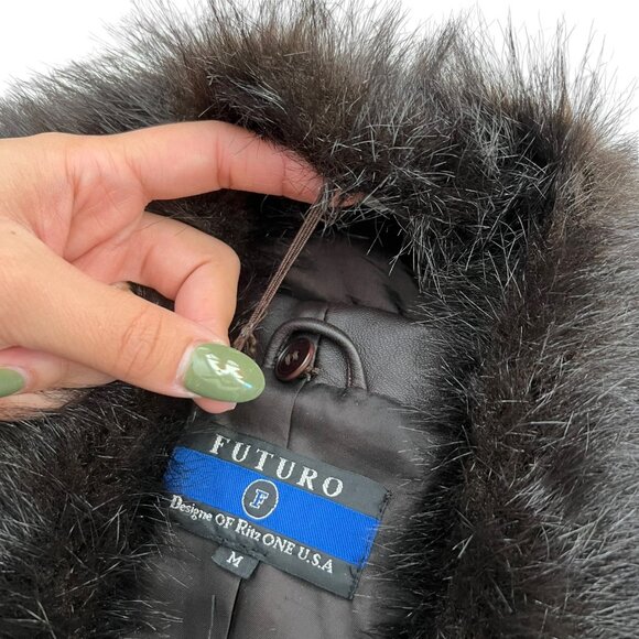 VIntage Mid Length Leather‎ Penny Lane Jacket Brown M Removable Faux Fur Collar - Picture 15 of 16